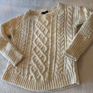 Wool Blend Cableknit Fisherman’s Sweater Cream Chunky Minimalist